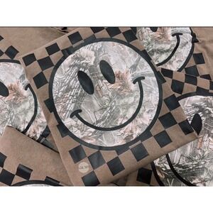 Comfort Colors New brown tee with camo smiley faces